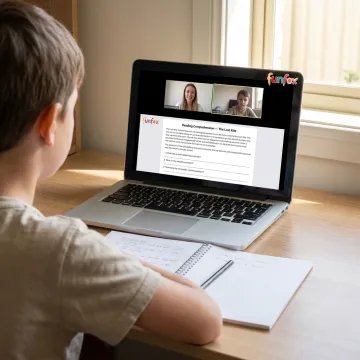 Online English tutor guiding a student through reading and writing work