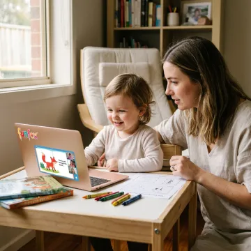 Preschool child in online tutoring session