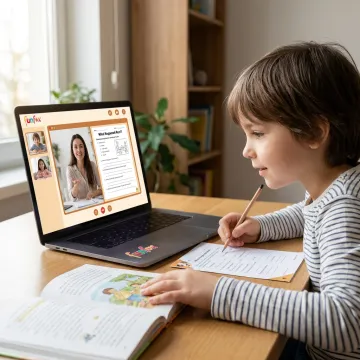 Child learning to read in an online tutoring class