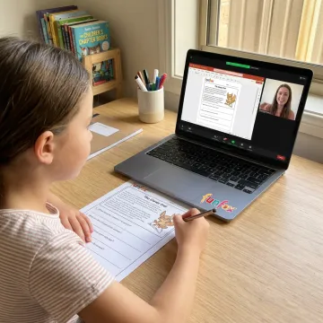 Online reading tutor guiding a child through a lesson