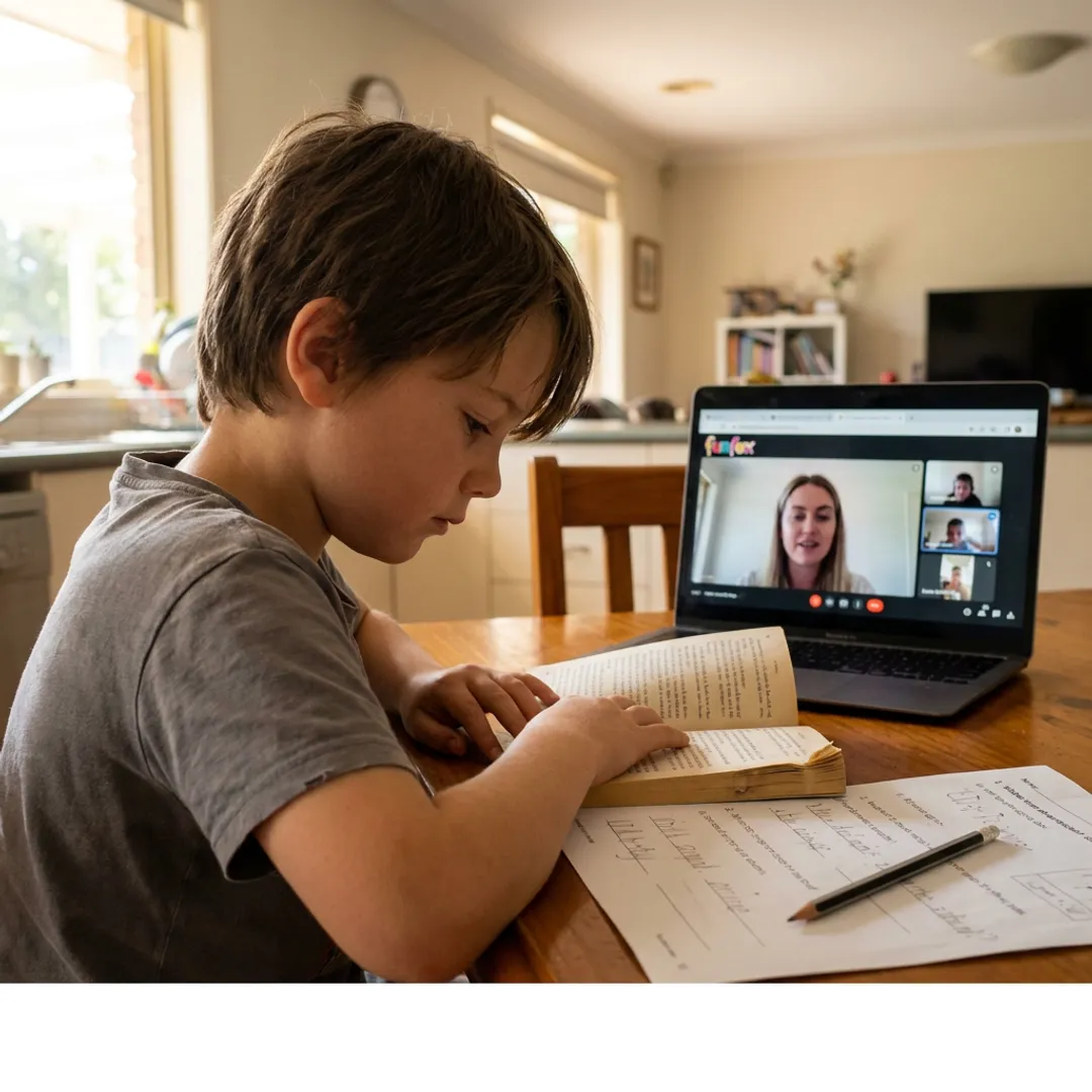 Student joining an online reading lesson