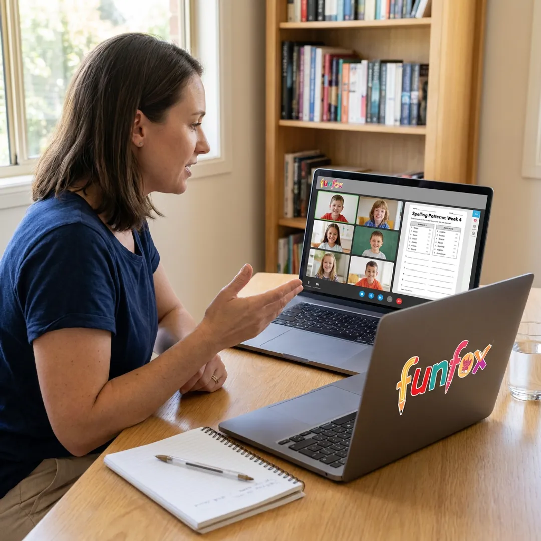 Online spelling lesson with teacher and student