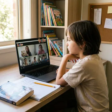 Child attending online homeschool literacy class