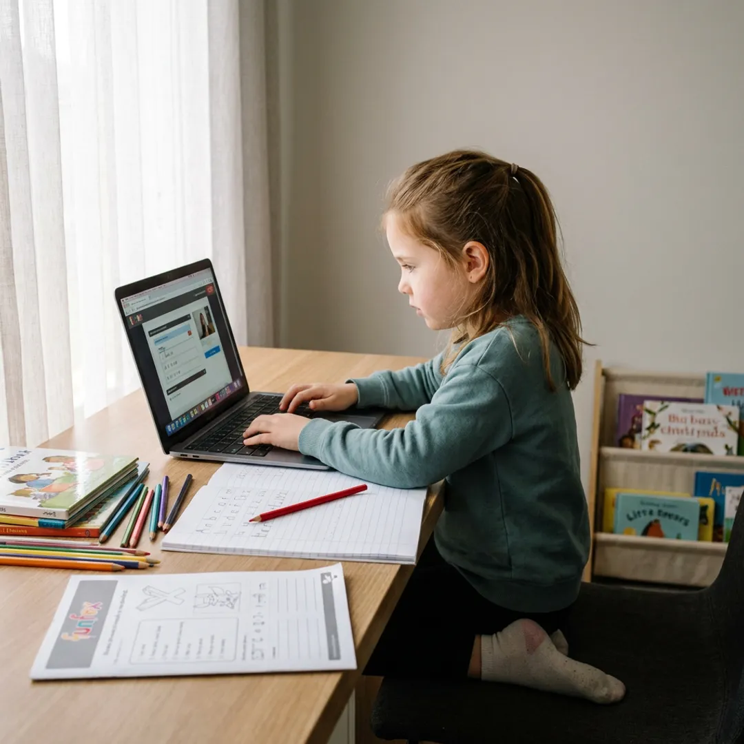 Young child learning with an online tutor