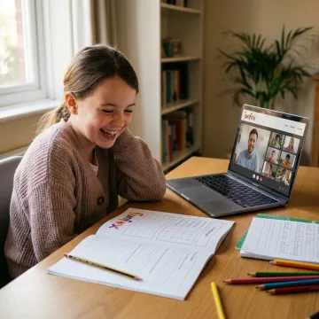Nine year old student in an online tutoring session
