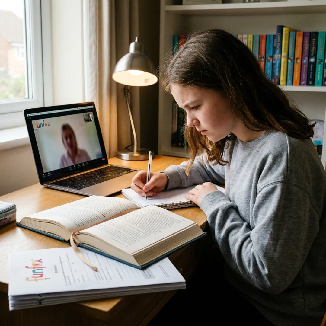 Year 8 student learning with an online tutor