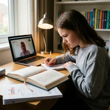Year 8 student learning with an online tutor