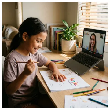 Year 4 student in an online tutoring lesson