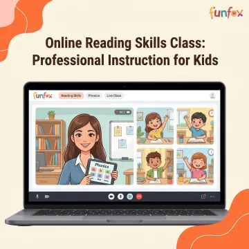 Teacher conducting online reading class with elementary students