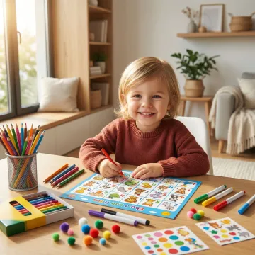 Child happily completing a FunFox early learning activity at home