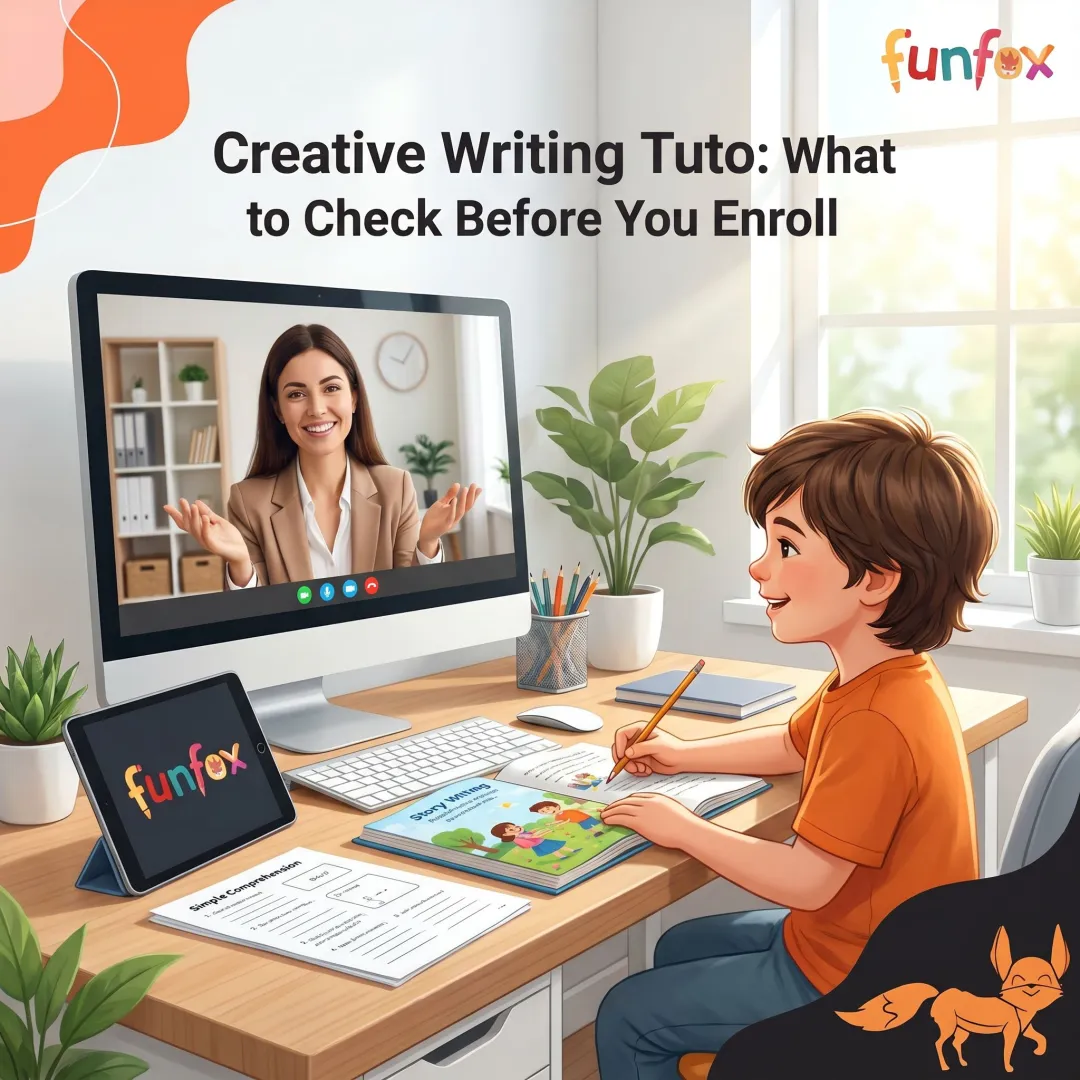 Online literacy tutoring session for primary student