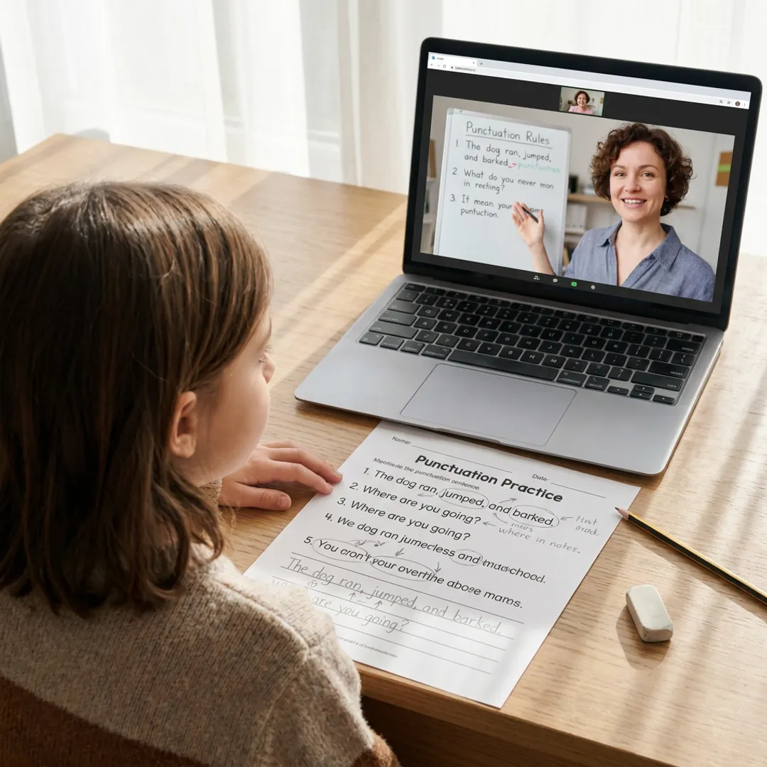 Teacher guiding online grammar practice