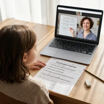Teacher guiding online grammar practice