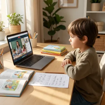 Child enjoying an online literacy lesson
