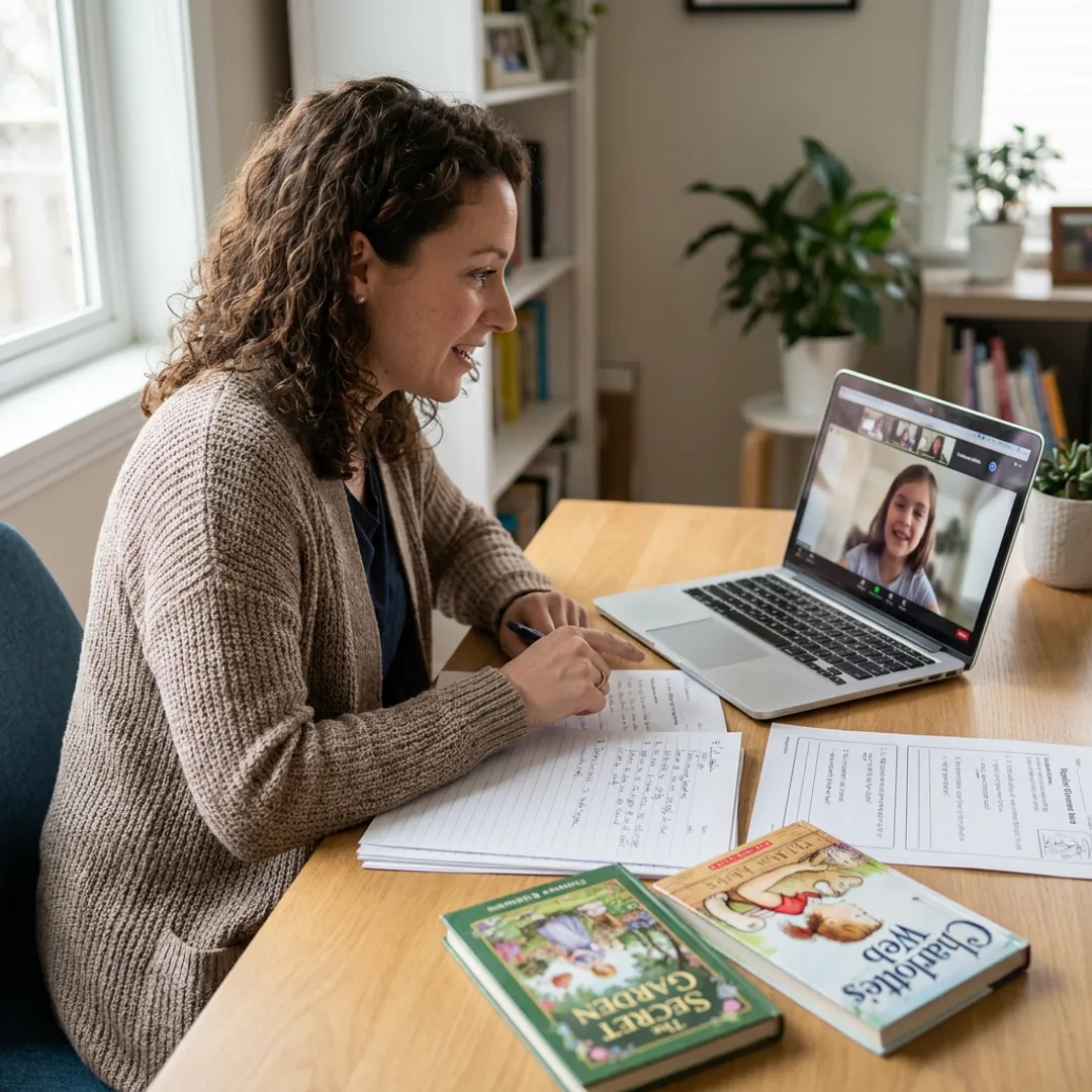Teacher leading an online reading lesson
