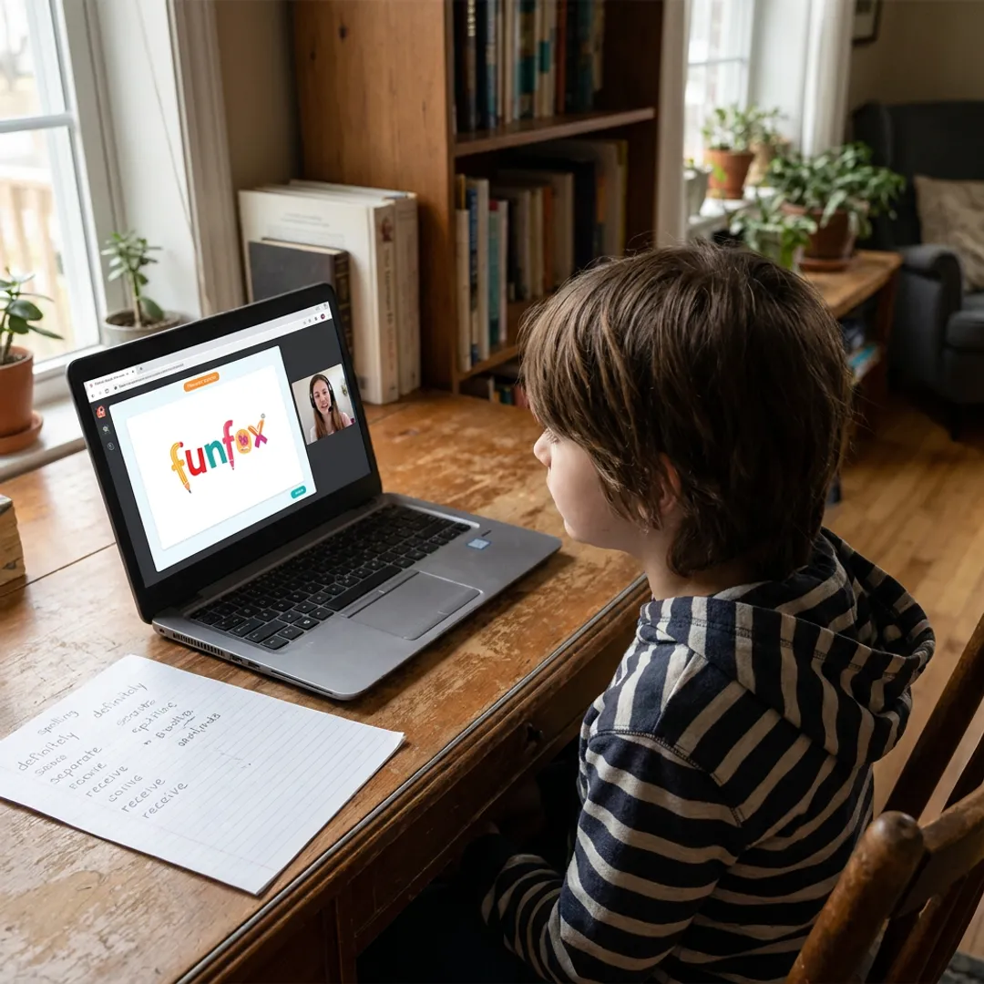 Student practising spelling in an online class