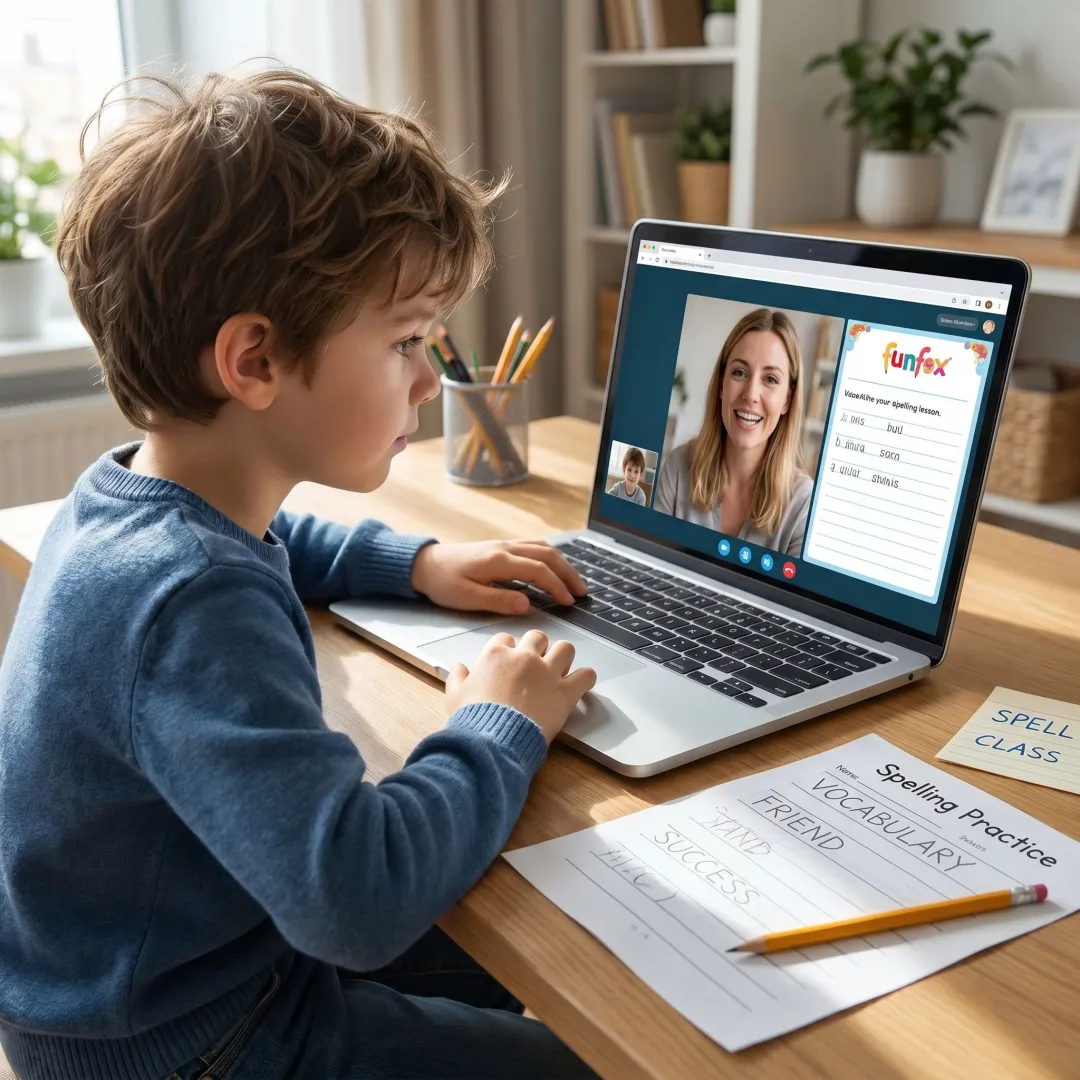Student practising spelling during an online literacy class