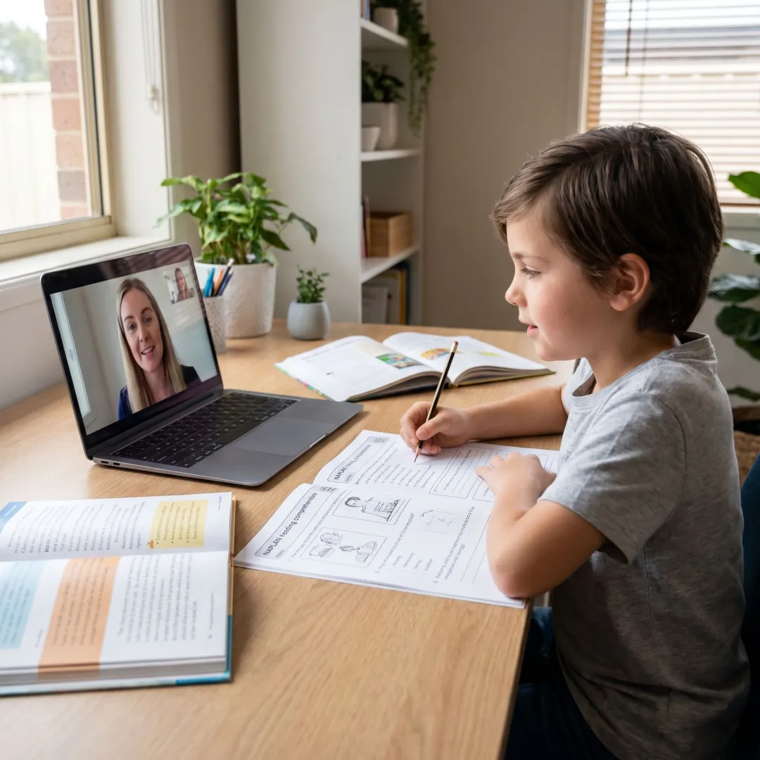 Student completing NAPLAN literacy tutoring online