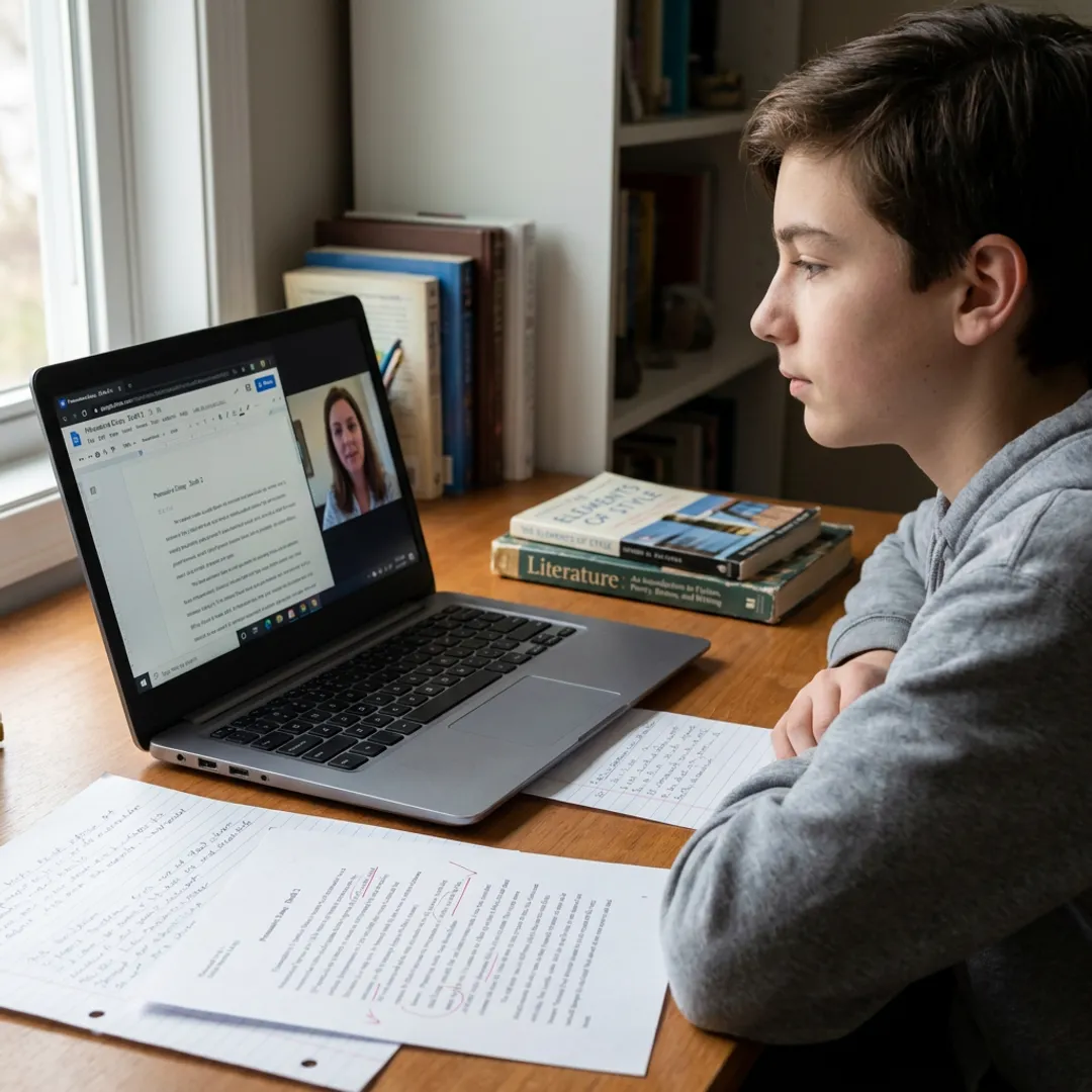 Online high school English tutoring session