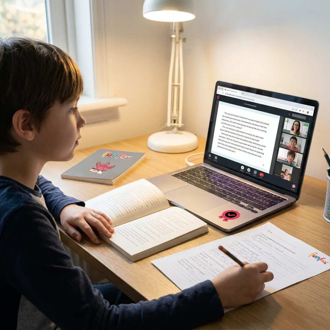 Child learning reading strategies in an online class