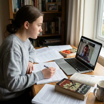 High school student receiving online tutoring