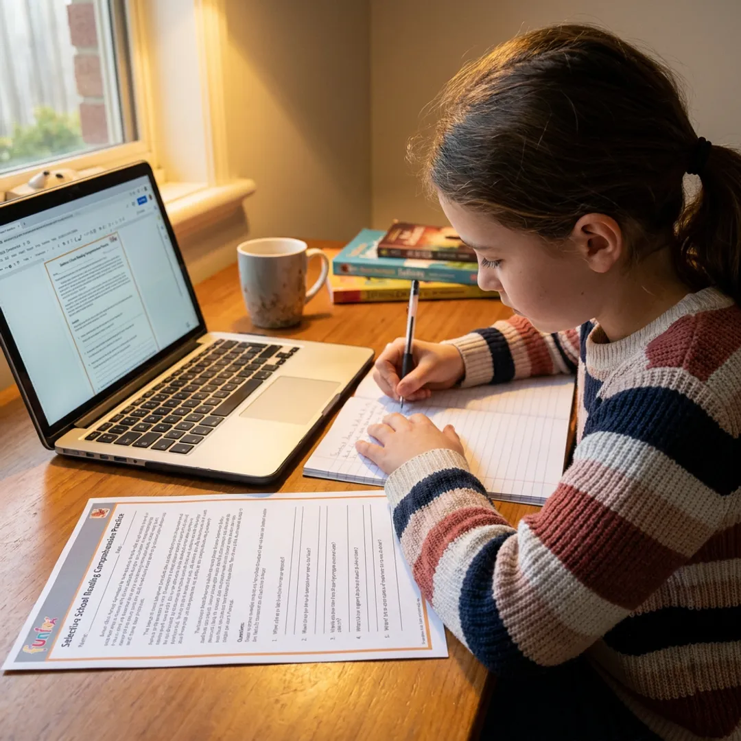 Student completing online selective school tutoring lesson