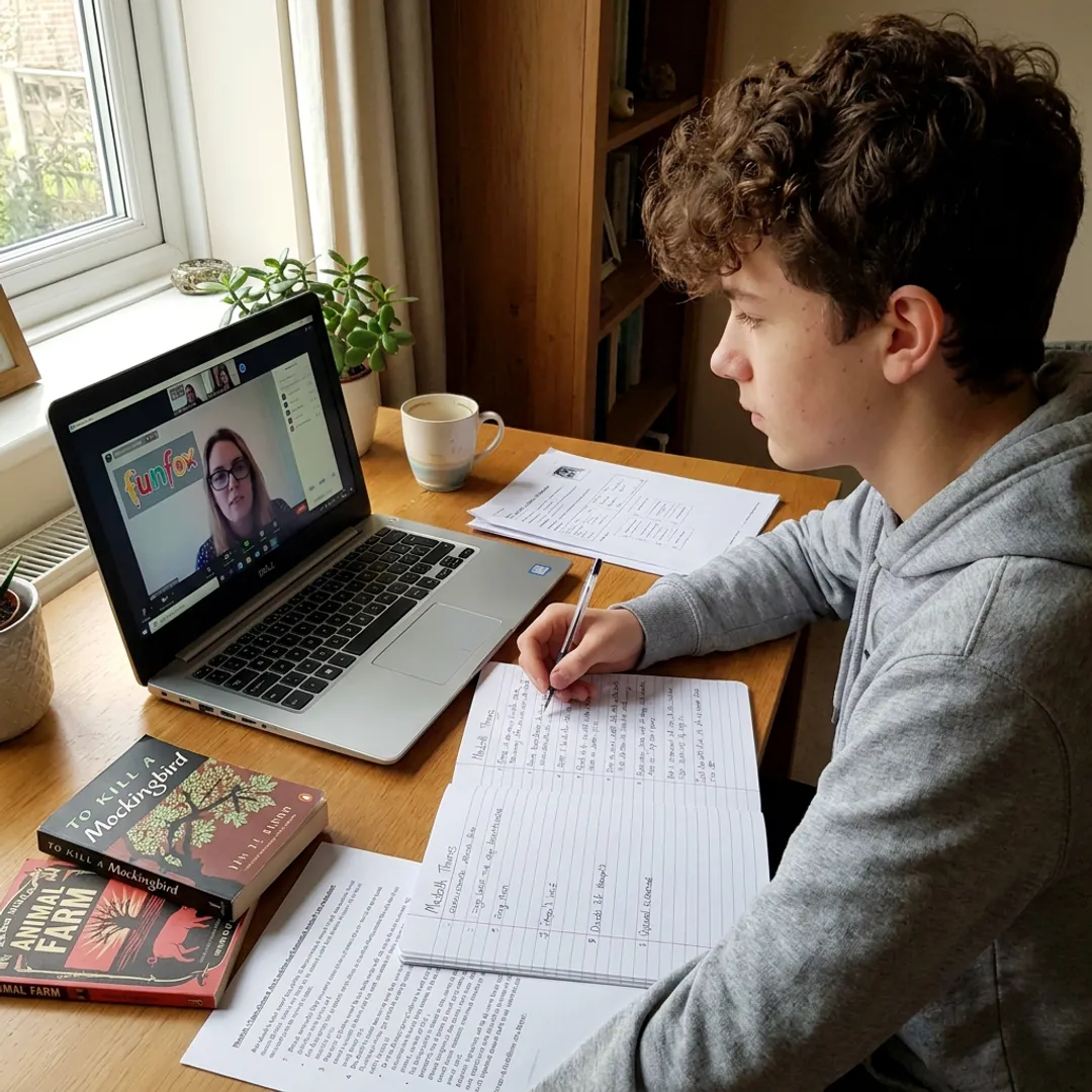 Student learning English online with tutor