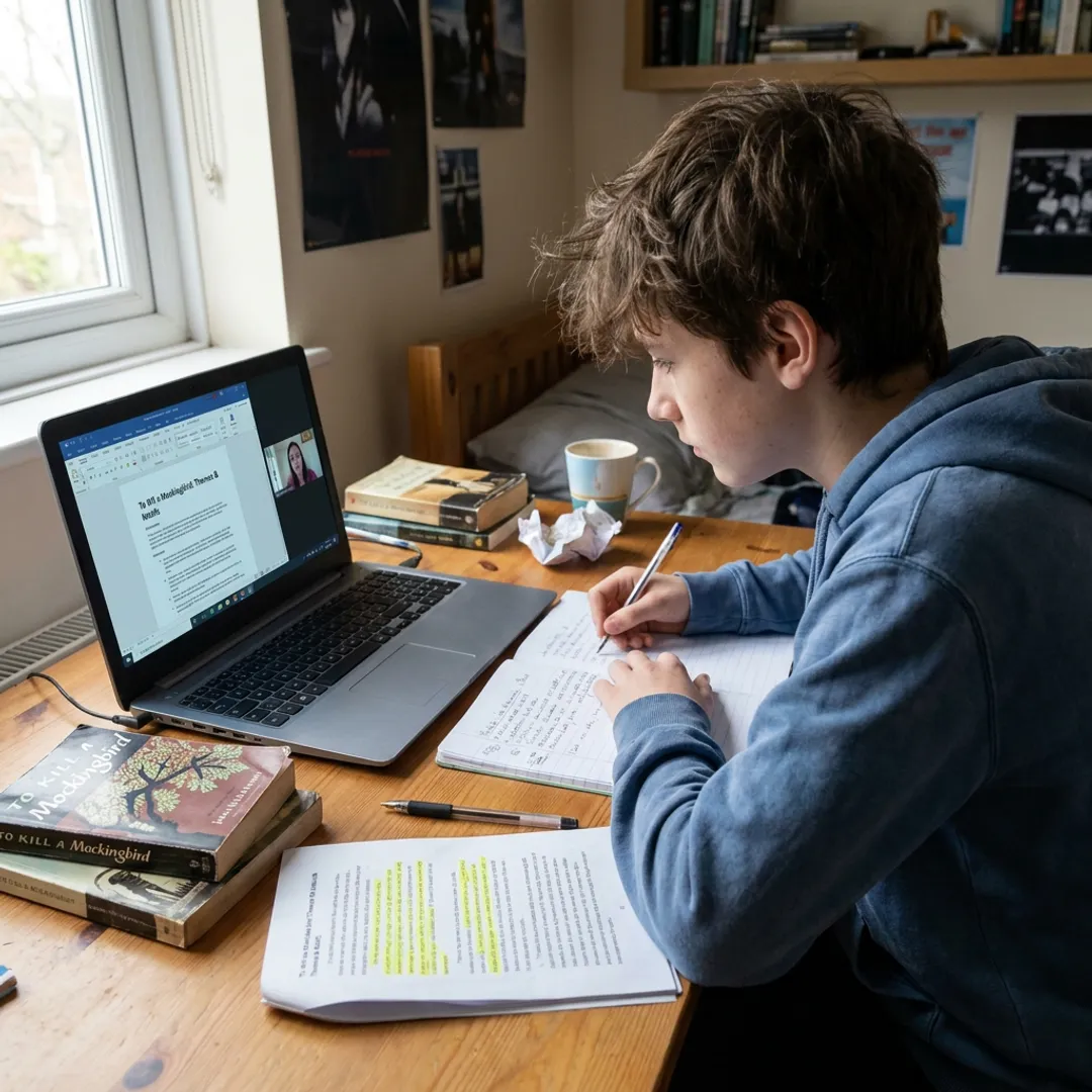 Student studying Year 9 reading comprehension online