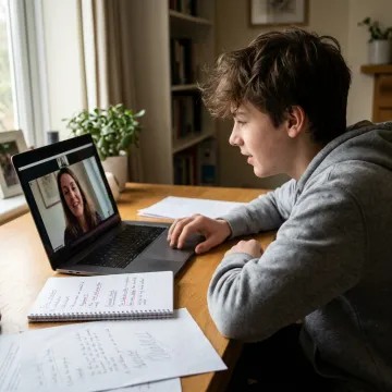 High school student learning English online