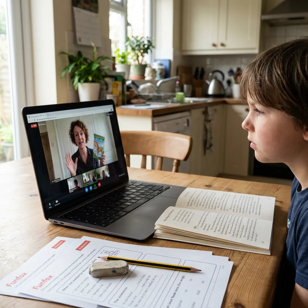 Child joining an online tutoring lesson from home