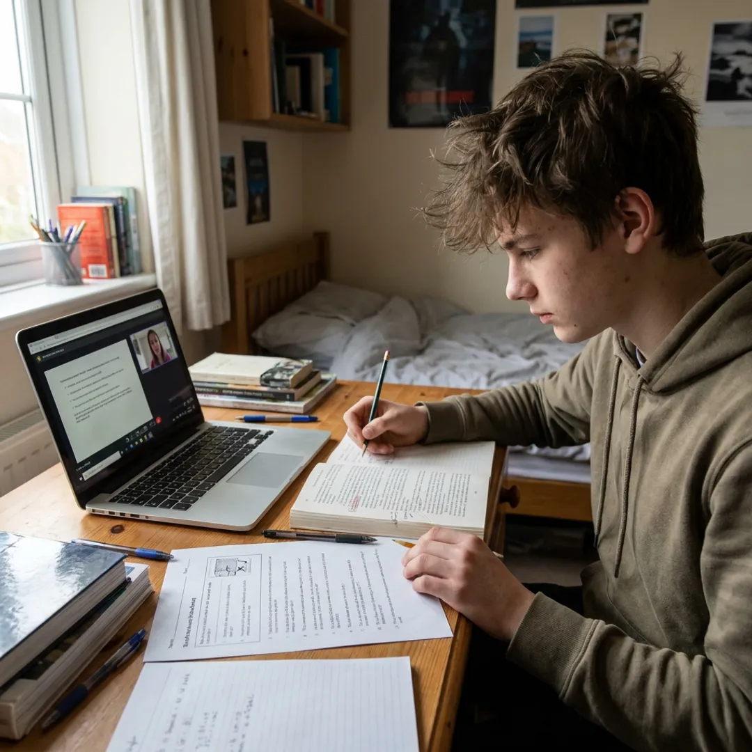 Student analysing an English text online
