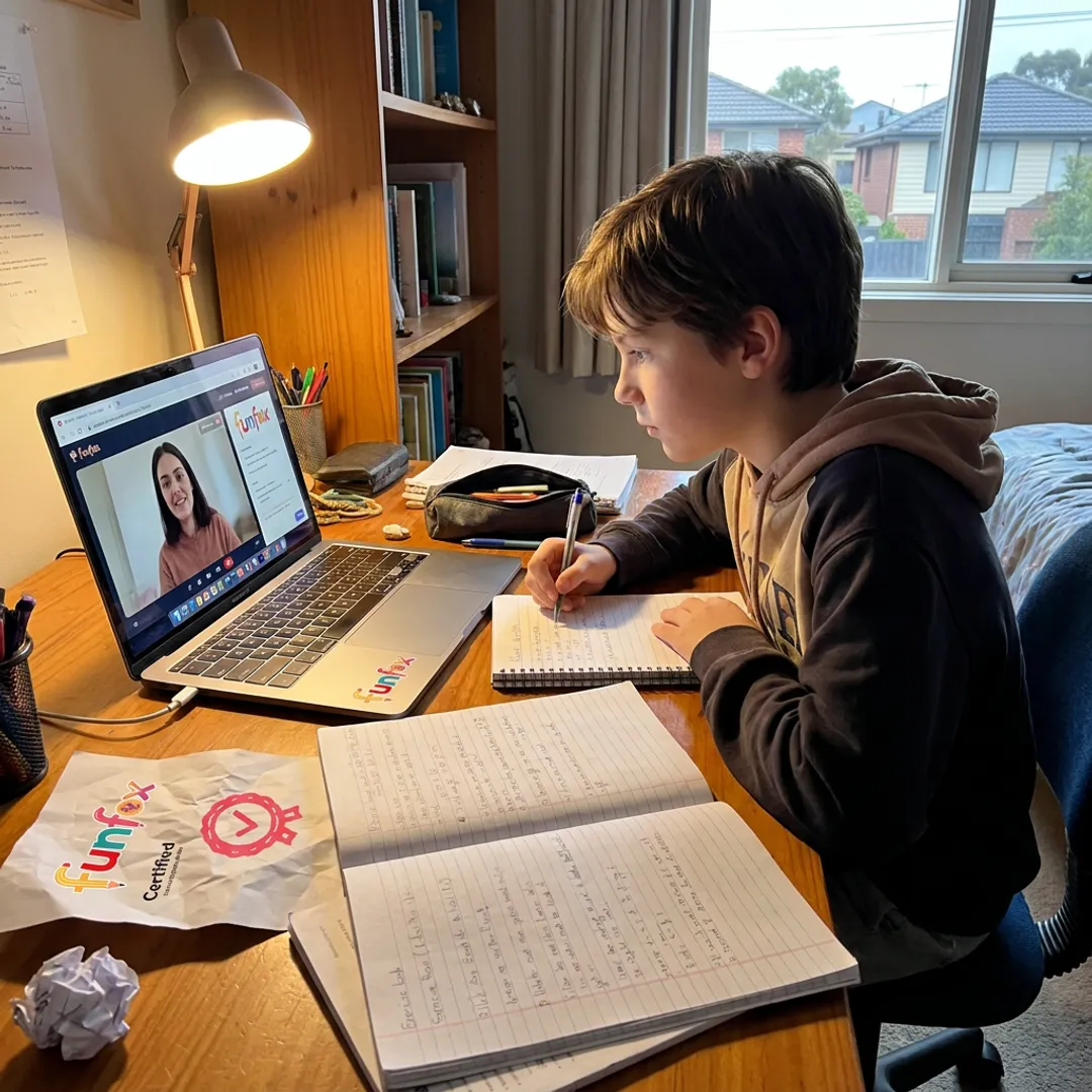 Online English tutoring session for a Year 7 student