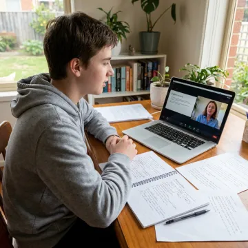 High school student in online English tutoring session
