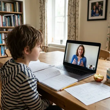 Child attending online tutoring at home