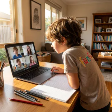 Child participating in online after school tutoring