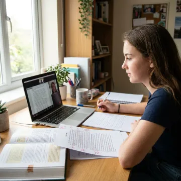High school student taking online English tutoring