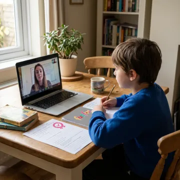 Student joining an online tutoring lesson after school