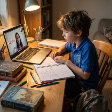 Child learning online with after school tutoring