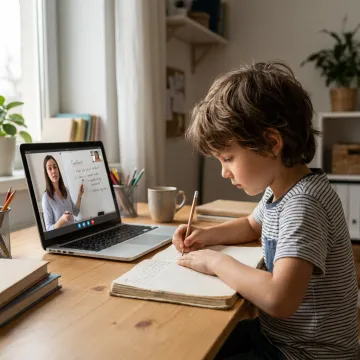 Student attending an online creative writing lesson