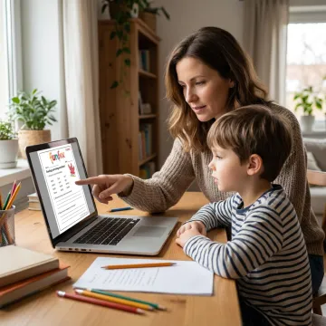 Online mentor guiding a child through literacy work