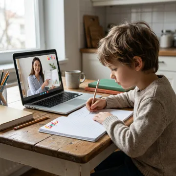 Child learning online with a literacy mentor