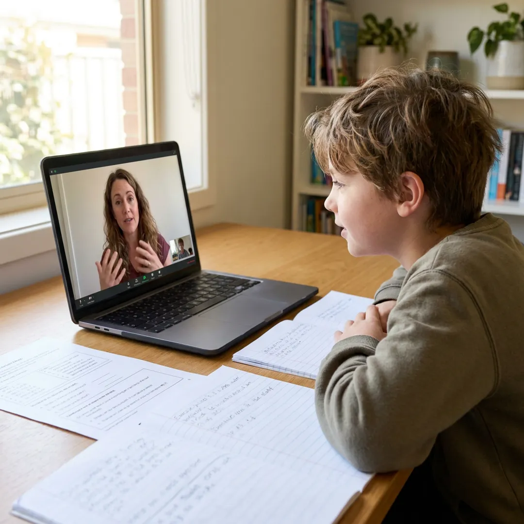 Year 5 student attending online tutoring lesson