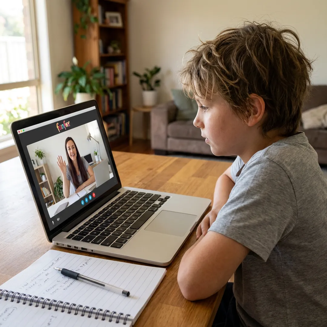Year 6 student attending online tutoring at home