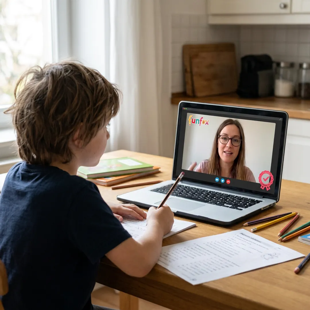 Young child learning online with a tutor