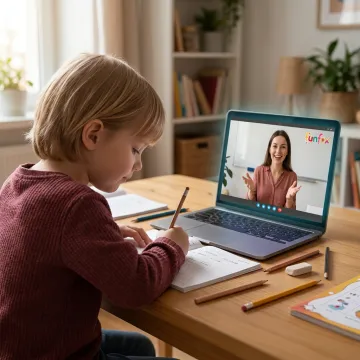 Six year old child in an online literacy tuition lesson