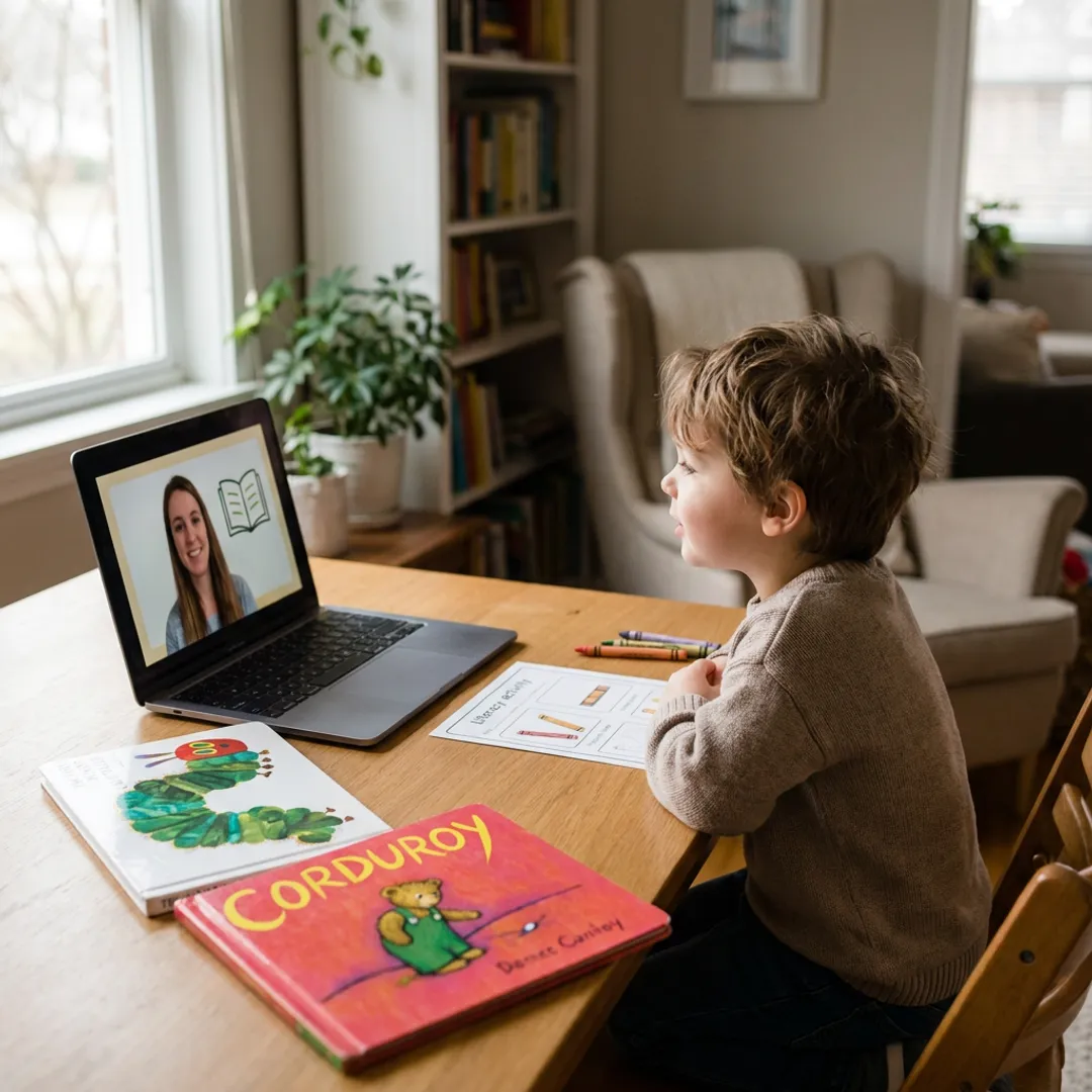 Online preschool tutoring session at home