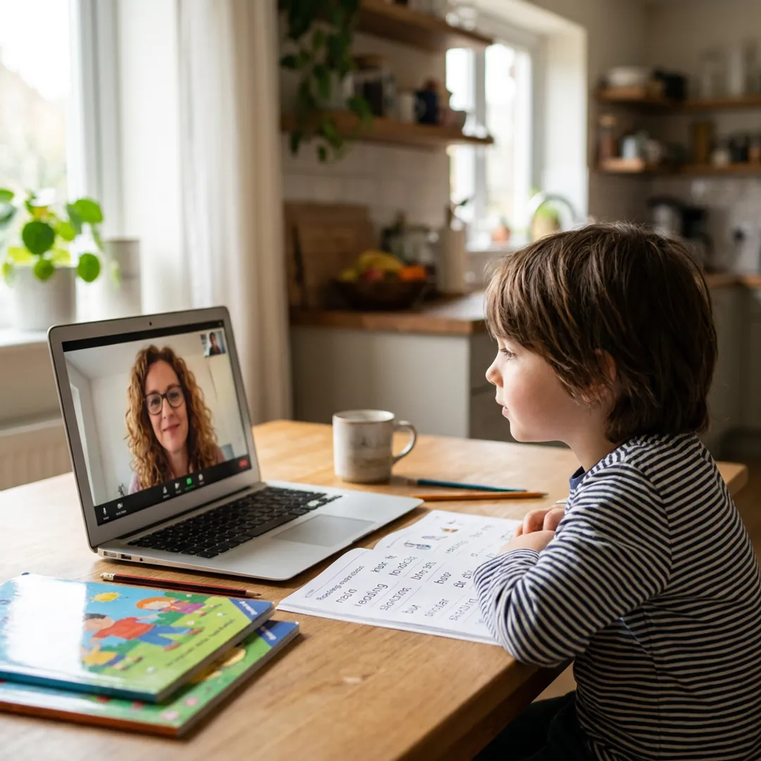 Student joining an online reading tutoring lesson