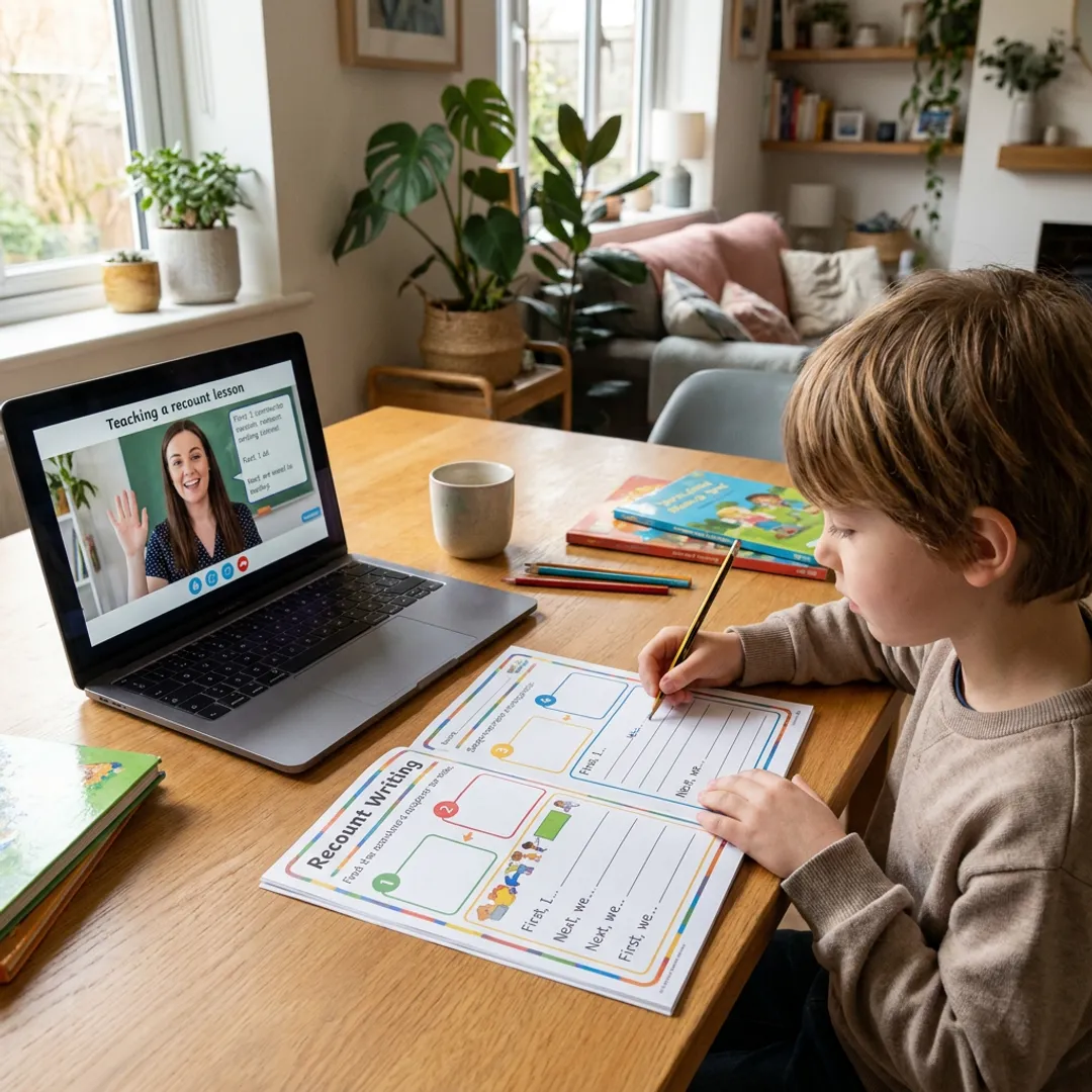 Young child practising recount writing online