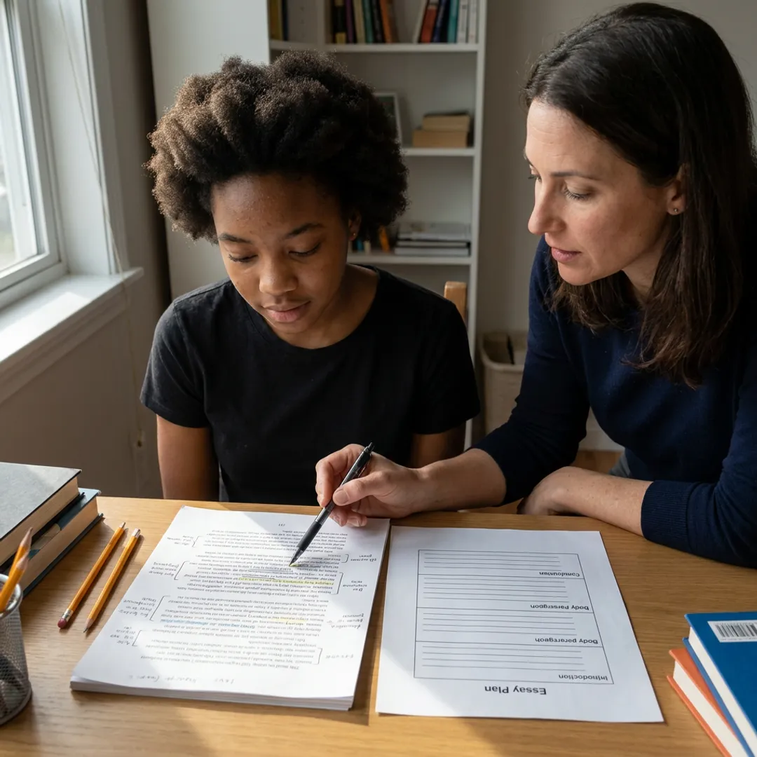 Online tutor helping a high school student with essay writing