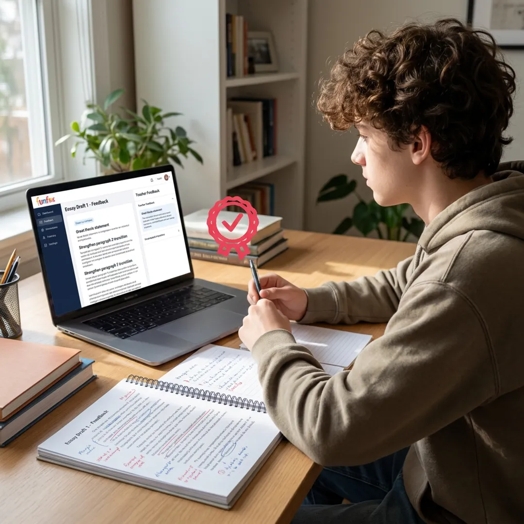 Online tutor helping high school student improve essay writing